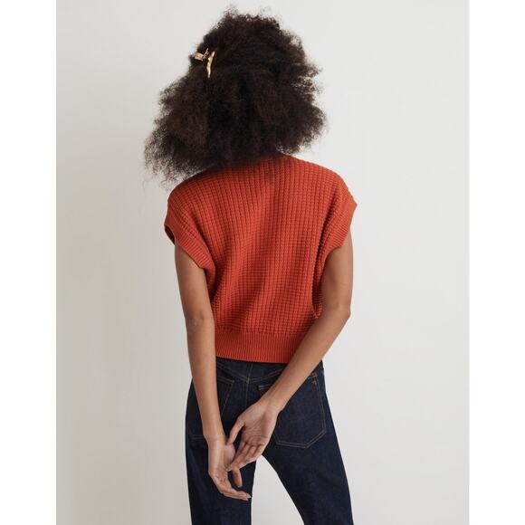 Madewell Waffle Knit Sweater Vest Size M Roasted Squash Orange Cotton Fall Layer - Picture 4 of 13